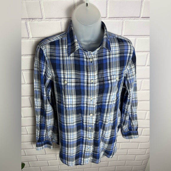 Ralph Lauren Navy and White Long sleeve plaid Checkered Shirt/size S - Picture 2 of 9